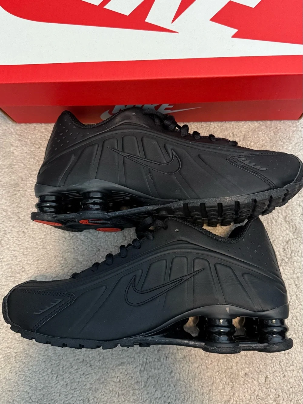 Nike Women’s Shox R4 Black with Max Orange Accents NIB